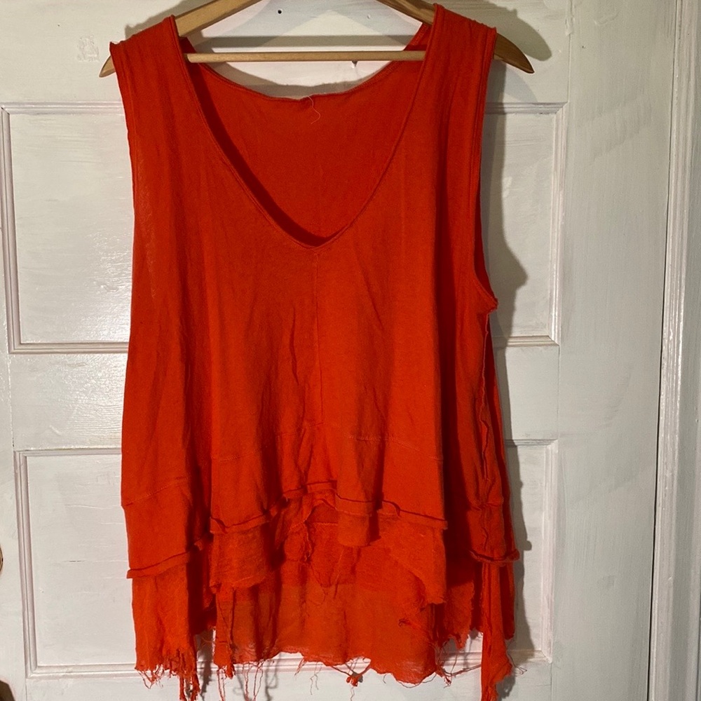 Bright Orange Tank Top with Tattered Fringes🧡